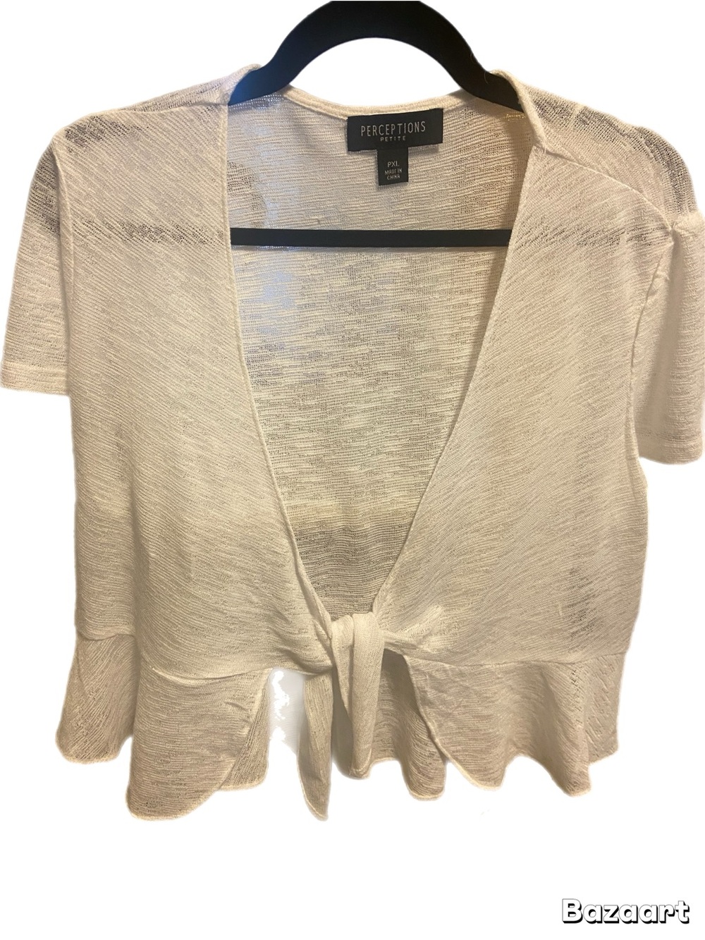 Perceptions White Tie-Front Short Sleeve Cardigan